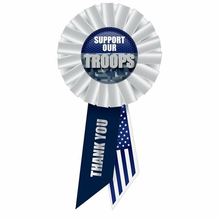 GOLDENGIFTS 3.25 x 6.5 in. Support Our Troops Rosette, Blue & White GO3335897